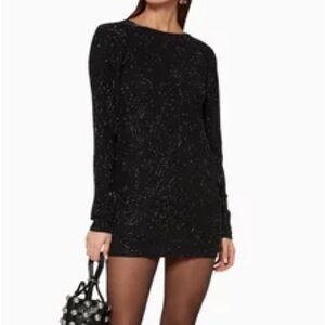 Rotate Birger Christensen Black Sequin Long Sleeve Mini Dress
